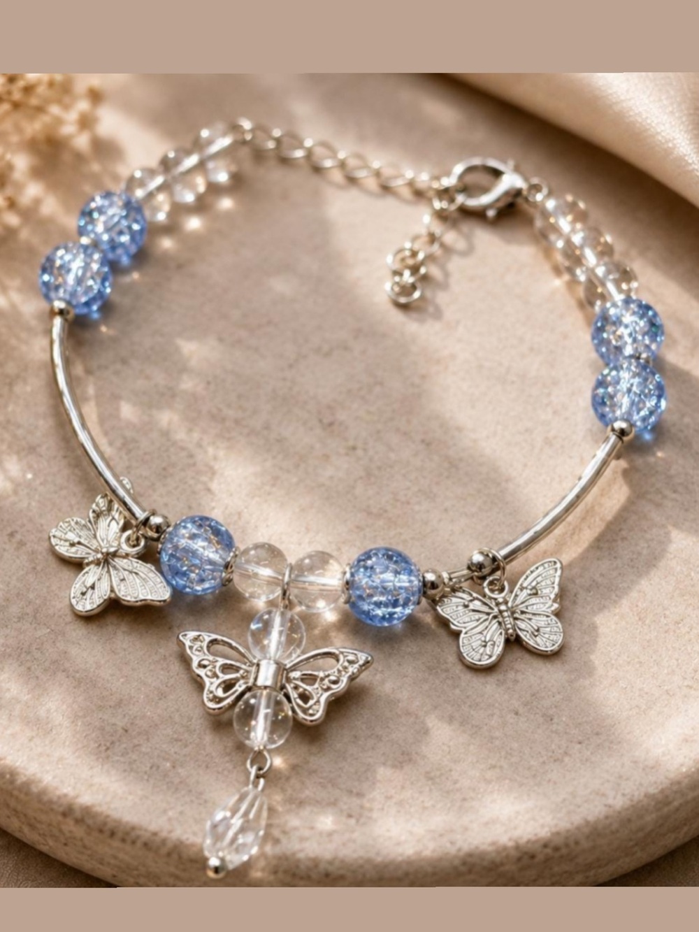 🆕New Butterfly Blue Crackle Crystal Bracelet
